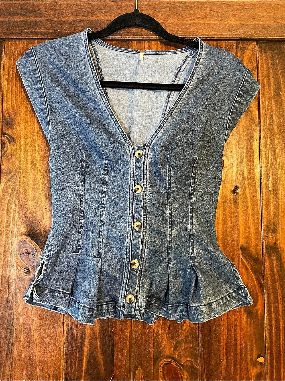 Free People Dylan Denim Vest Blue